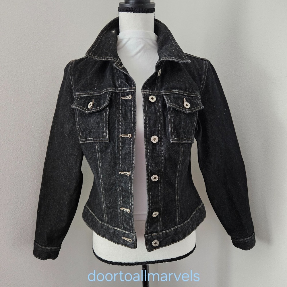 VTG '90s Guess Black Denim Jacket Made in USA Women sz L RUNS SMALL